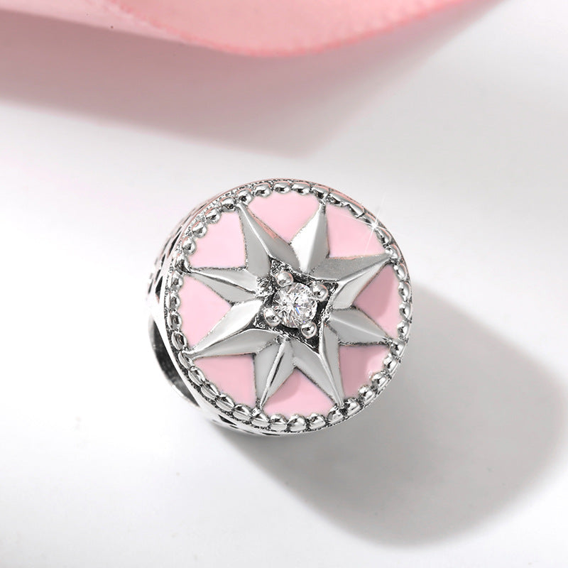 S925 Sterling Silver Hollow Heart-Shaped Pink Asterism Zircon Pendant
