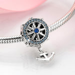 S925 Sterling Silver Inlaid Zircon Rudder Boat Anchor Beaded Pendant