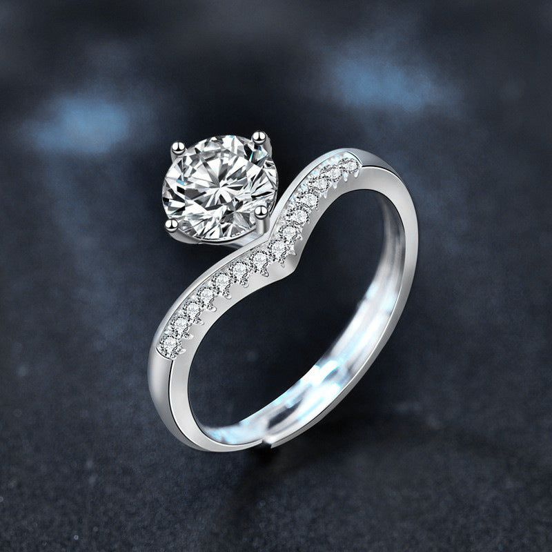 S925 Sterling Silver Princess Crown Moissanite Ring