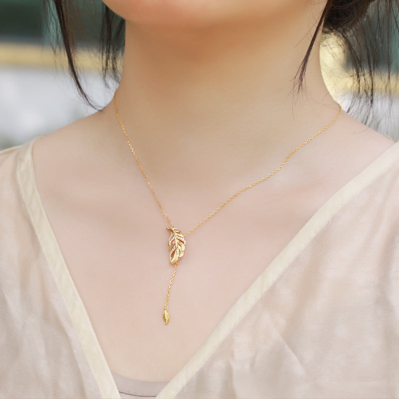 S925 Sterling Silver Personalized Leaf Clavicle Zircon Inlaid Necklace