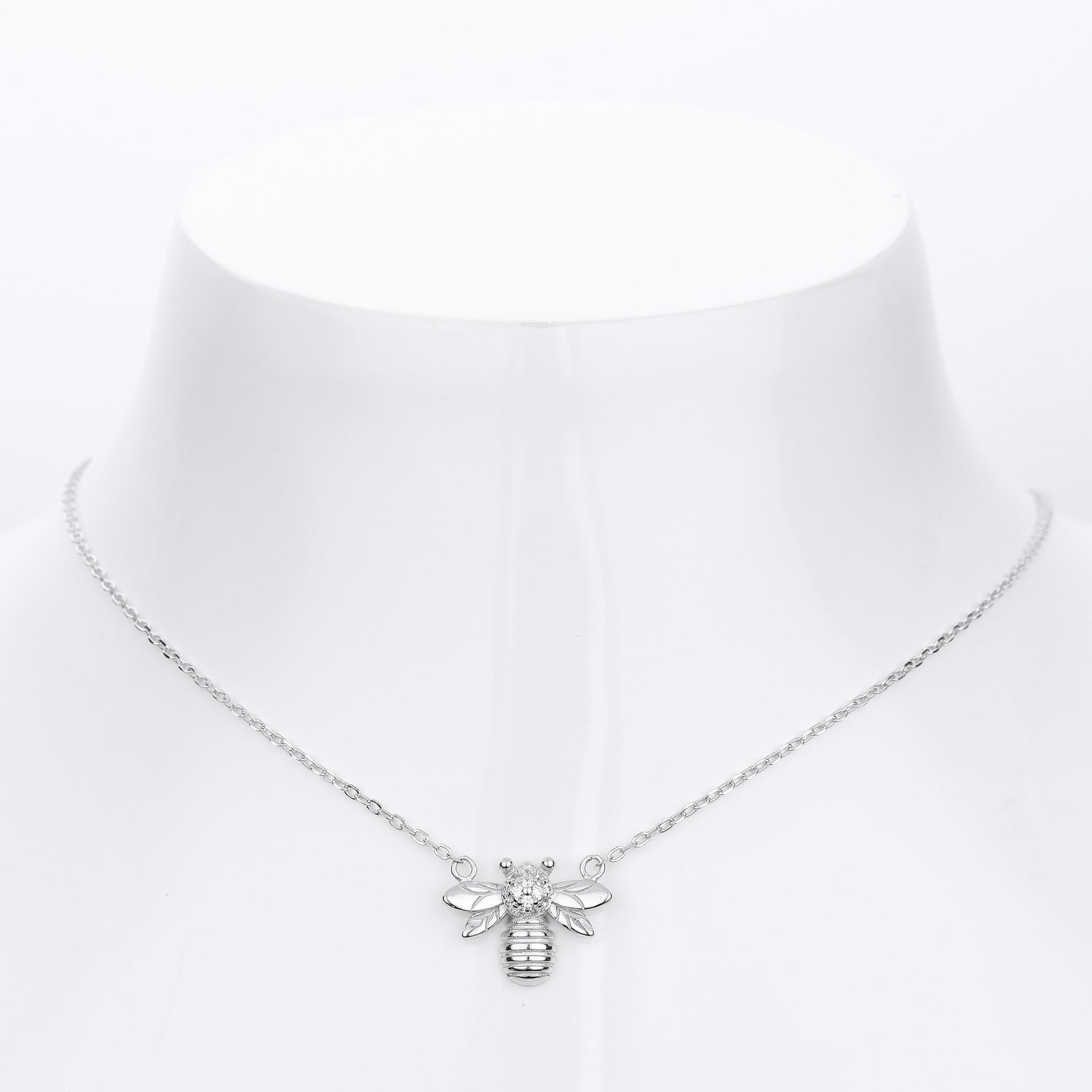 S925 pure silver fashionable zirconia bee-shaped necklace