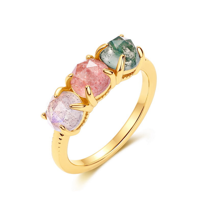 S925 Sterling Silver Gold-Plated Colored Stone Ring
