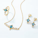 S925 Sterling Silver 10K Gold Vintage Natural London Blue Topaz Necklace