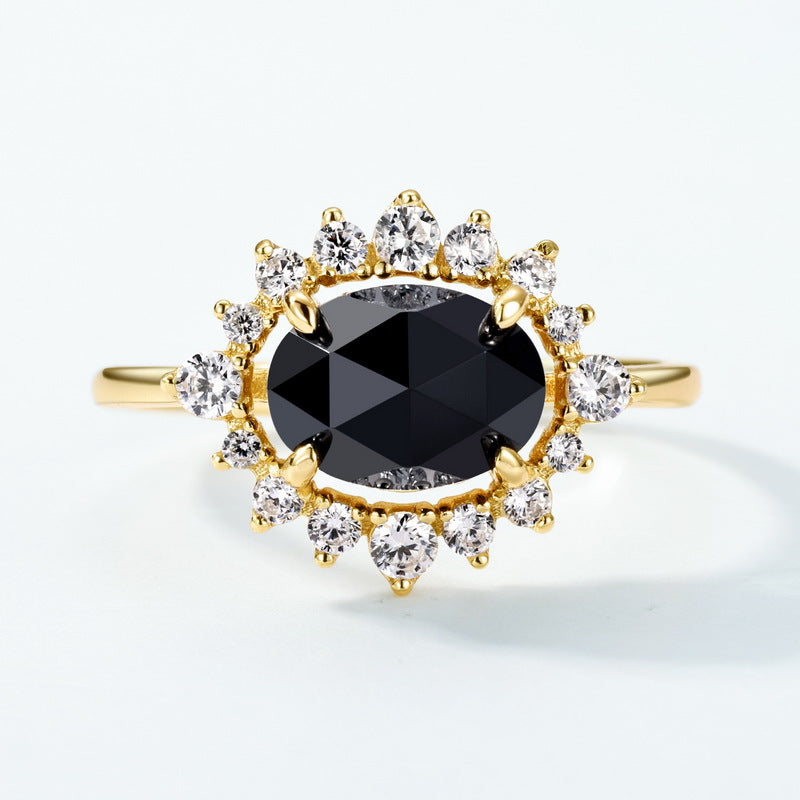 S925 Sterling Silver Gold-Plated Black Onyx Ring