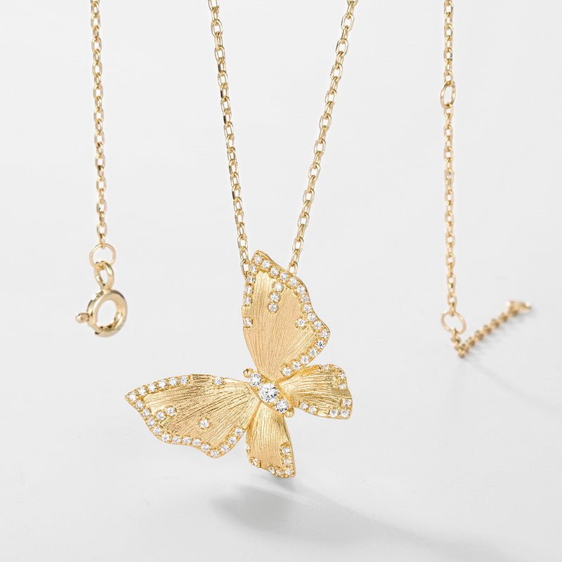 S925 Sterling Silver Gold-Plated Butterfly Zircon Inlaid Pendant Necklace