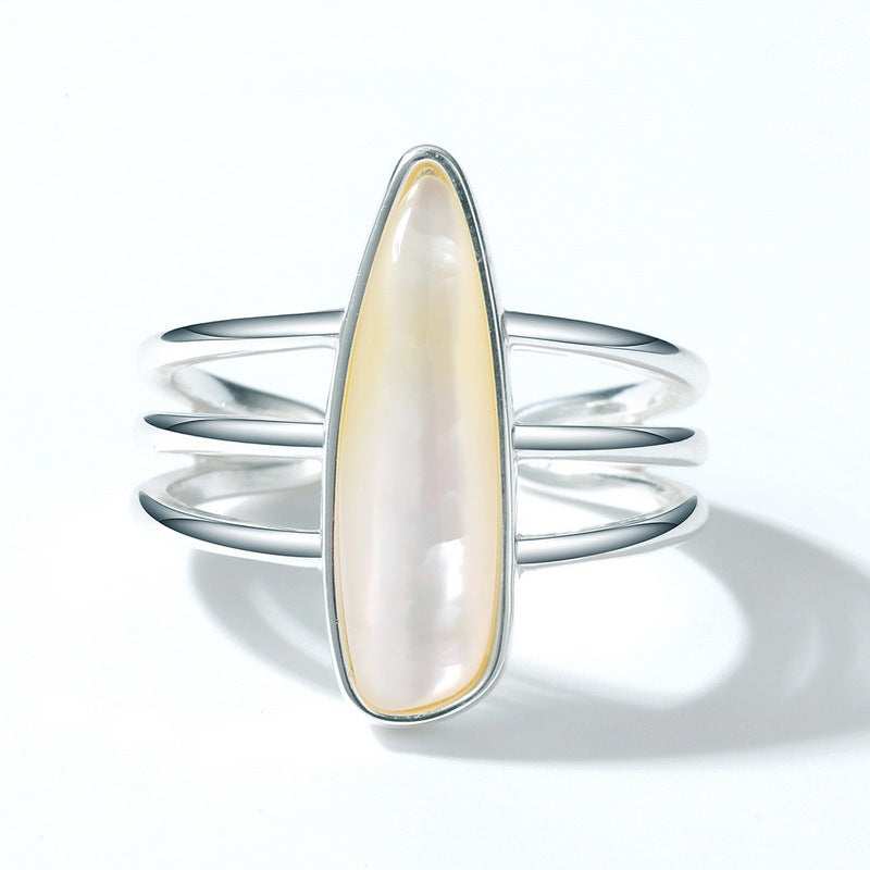 S925 Sterling Silver Vintage White Shell Ring