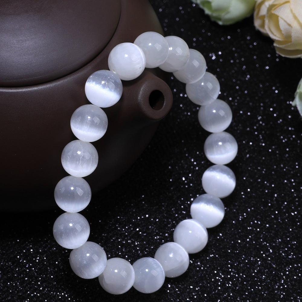 Natural Moroccan Selenite and Cat's Eye Bracelet