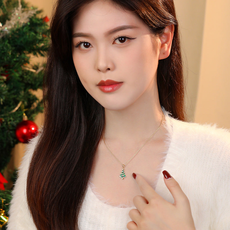 925 Sterling Silver Colorful Zircon Christmas Tree Necklace and Earring Set