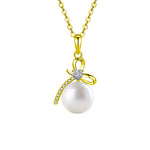 S925 Sterling Silver Natural Freshwater Pearl Moissanite Bow Pendant Necklace