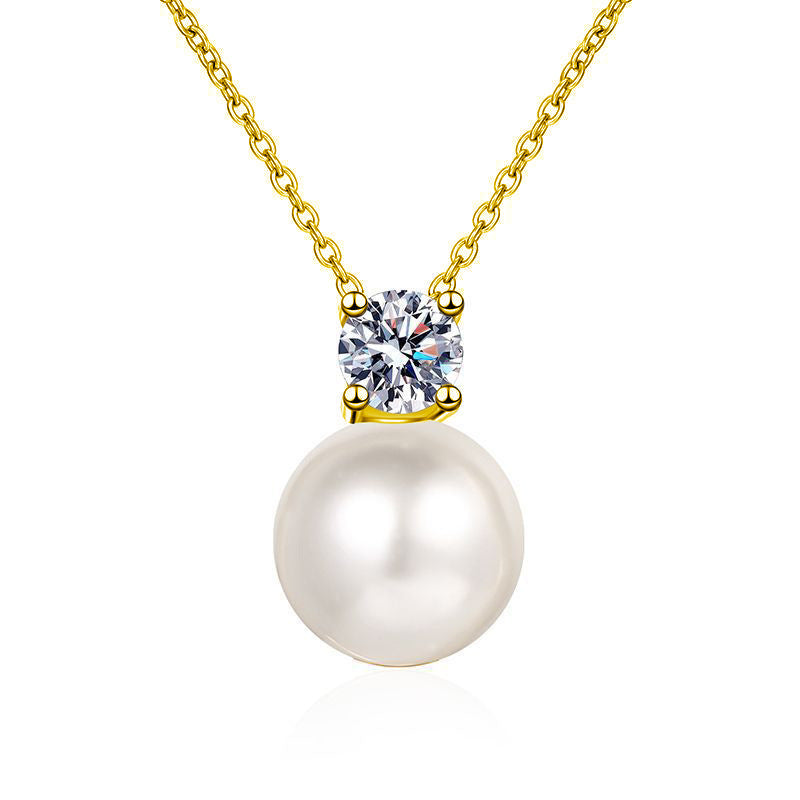S925 Sterling Silver Moissanite Pearl Necklace