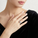 S925 Silver Small Square Adjustable Open Ring with Moissanite Halo Setting