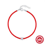 S925 Sterling Silver Red Cord Bracelet with Single Moissanite Stone