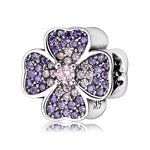 S925 Sterling Silver Sparkling Pink Purple Four Leaf Clover Bead Pendant
