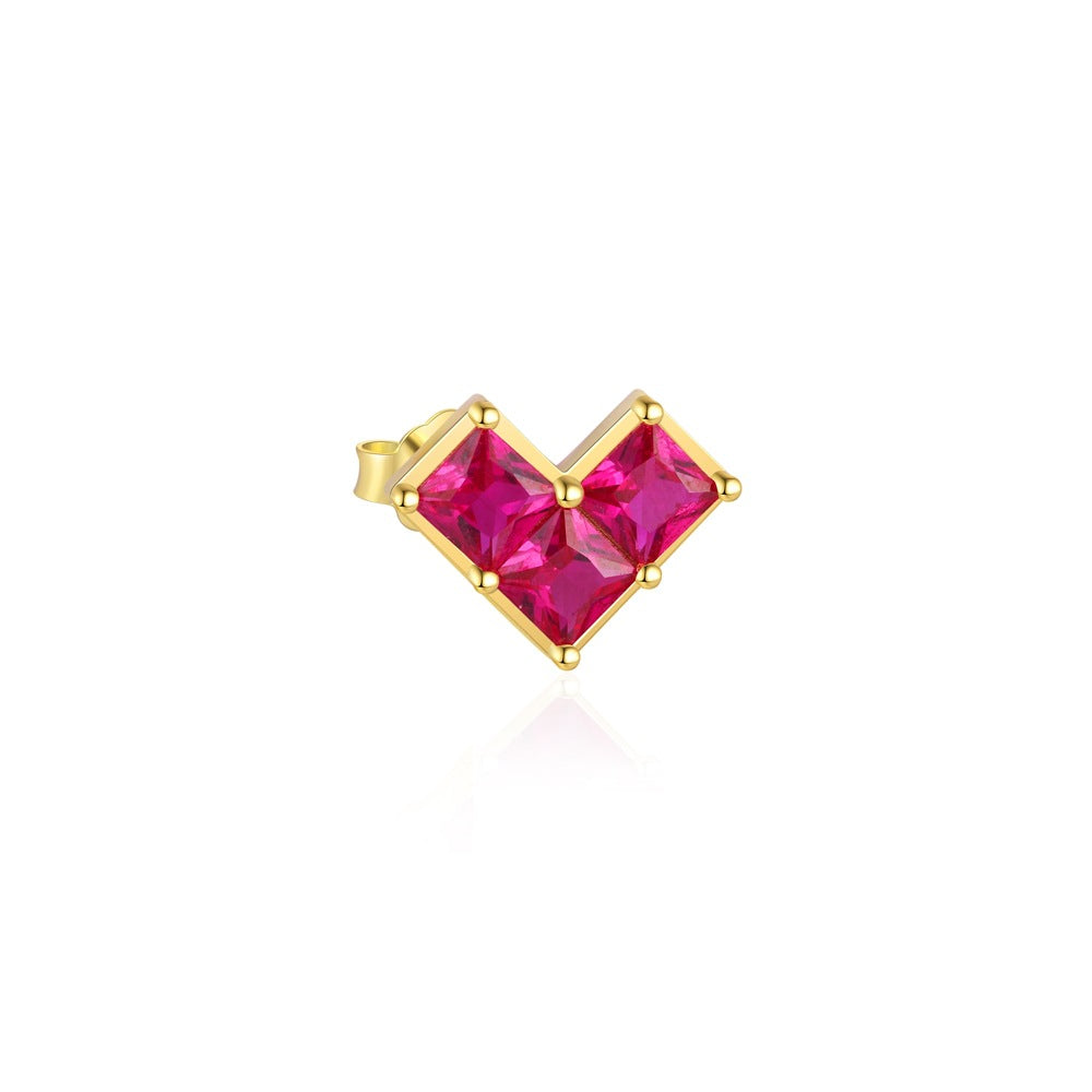 S925 Sterling Silver Heart-Shaped Red Zircon Stud Earrings