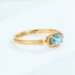 S925 Sterling Silver Gold-Plated Blue Topaz Rectangular Ring