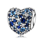 S925 Sterling Silver Zircon Blue Sparkling Heart Bead Pendant
