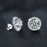 925 Sterling Silver Simple Round Pouch with Four-Prong Moissanite Earrings - Two Ways to Wear