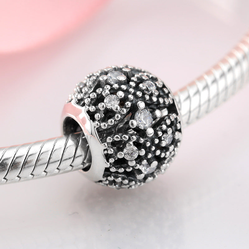 S925 Sterling Silver Spherical Hollow Flower Zircon Pendant