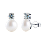Versatile 925 Sterling Silver Pearl and Moissanite Stud Earrings