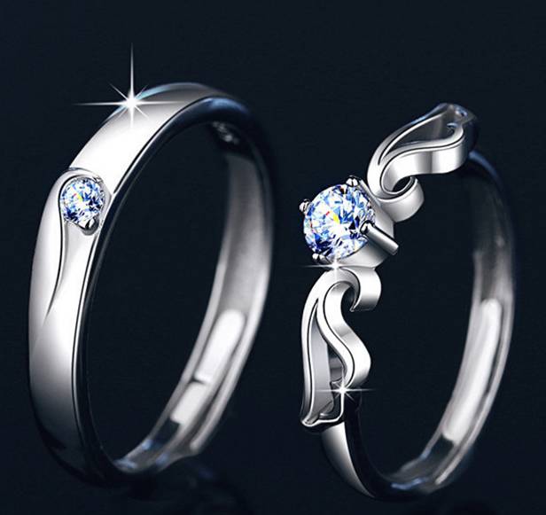 925 Sterling Silver Moissanite Angel Wing Couple Ring