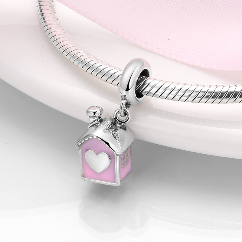 S925 Sterling Silver Pink Love Heart House Pendant