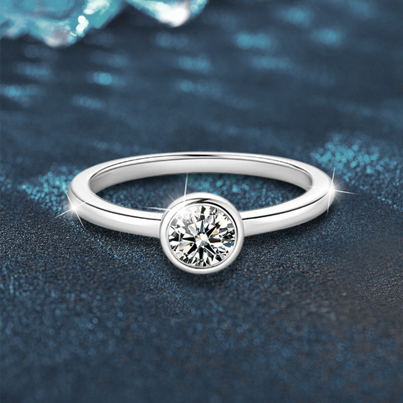 925 Sterling Silver Moissanite Round Simple Style Ring