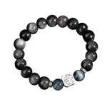999 Pure Silver Octagram Obsidian Neo‑Chinese Cool Style Bracelet for Men,