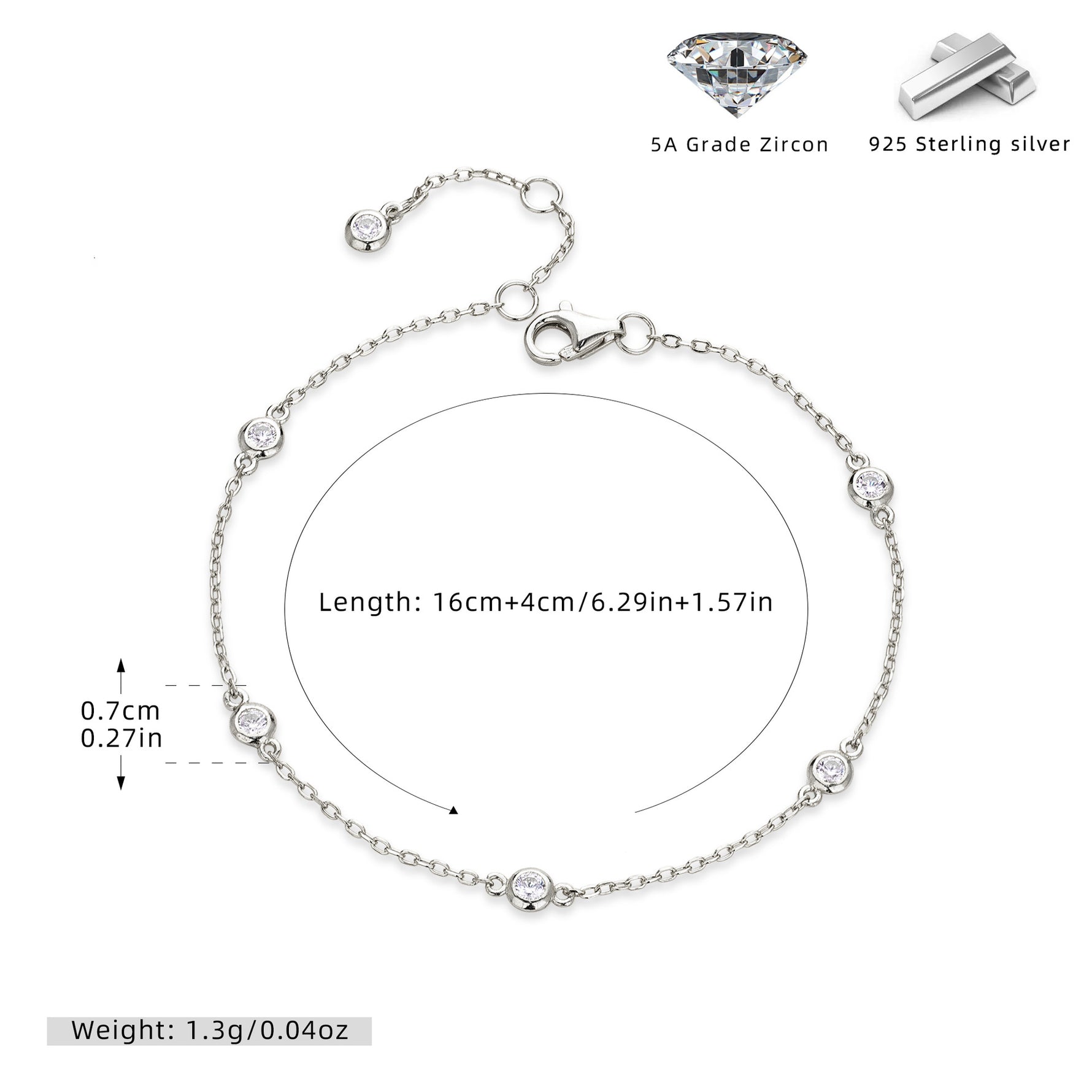 S925 Sterling Silver and Zircon Bracelet