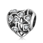 S925 Sterling Silver Hollow Heart Zircon Inlaid Bead Pendant