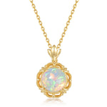 S925 Sterling Silver Synthetic Opal Pendant Clavicle Chain Necklace
