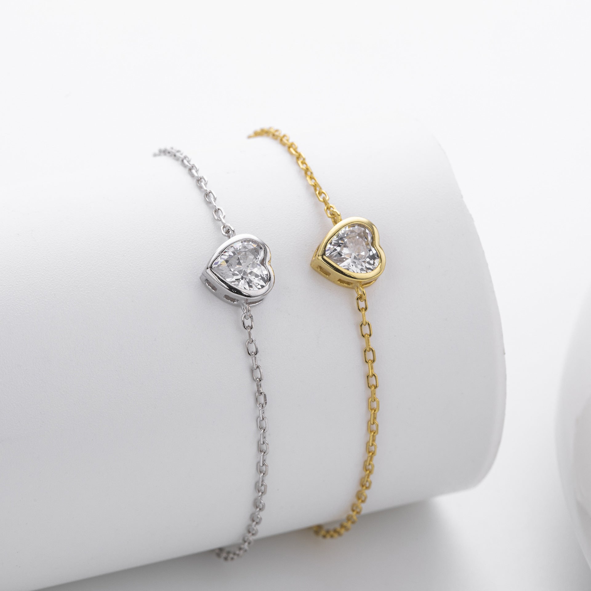 S925 Sterling Silver Zircon Heart Bracelet