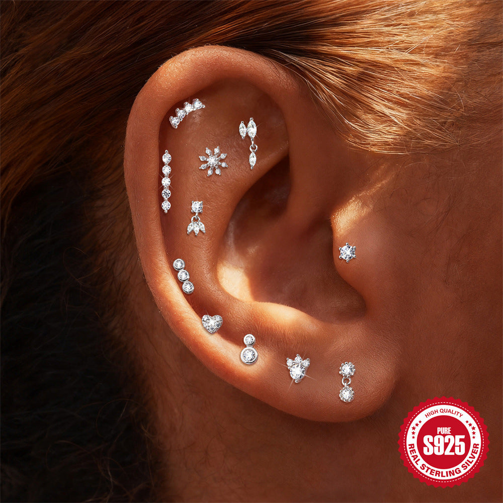 S925 Sterling Silver Moissanite Threaded Cartilage Stud(Single unit)