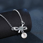 S925 Sterling Silver Moissanite Bowknot Pearl Necklace