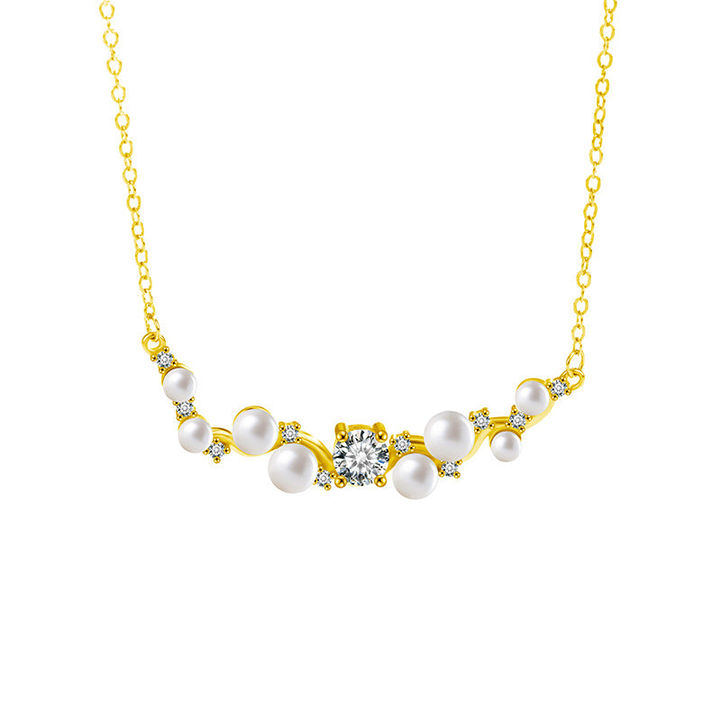 S925 Sterling Silver Natural Freshwater Pearl  Moissanite Pendant Necklace