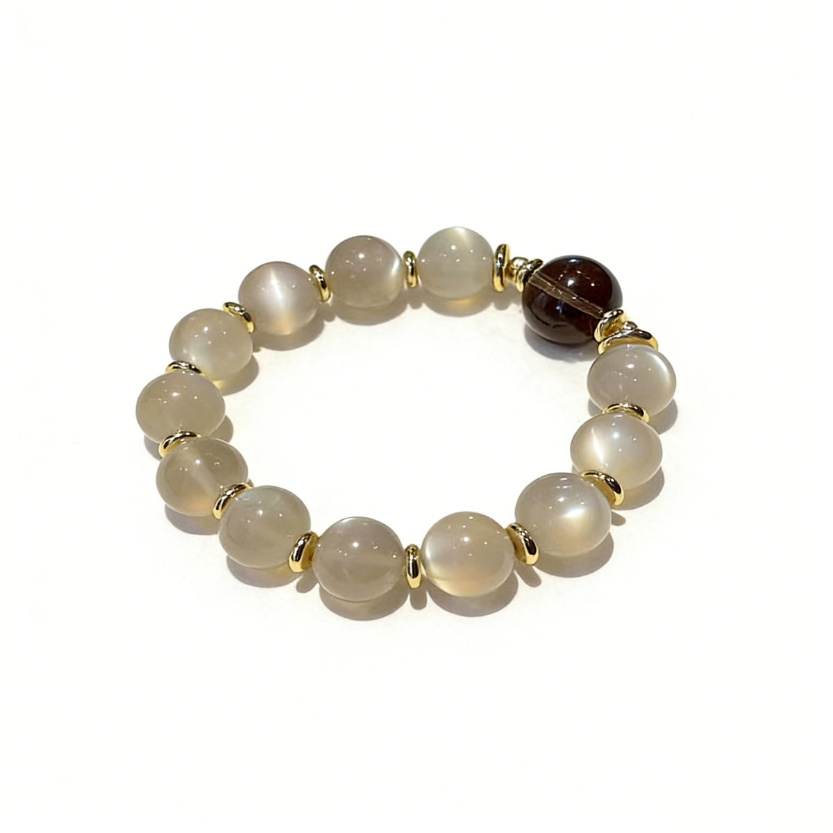 Natural Moonstone and Smoky Quartz Crystal Bracelet