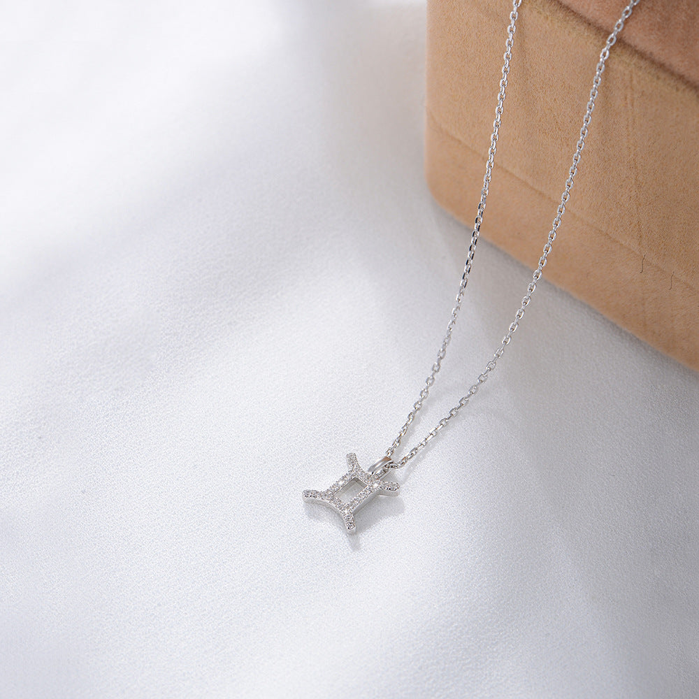 S925 Silver Zircon Inlaid Twelve Constellation Pendant Necklace