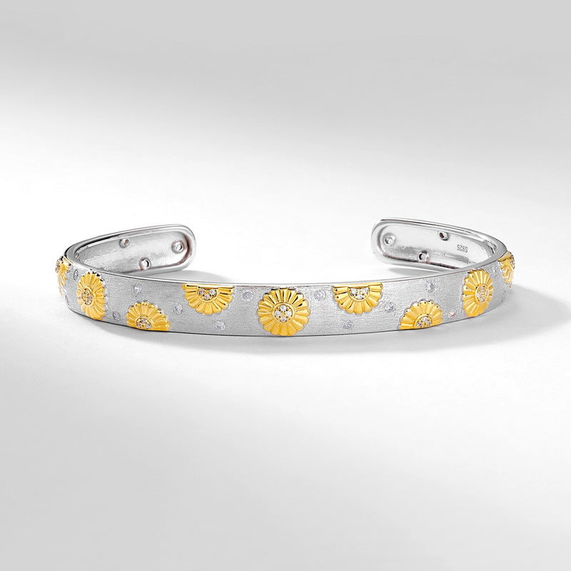 S925 Sterling Silver Daisy Zircon Inlaid Bangle