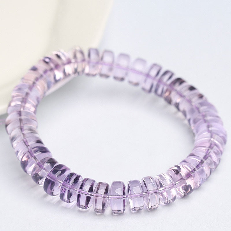 Natural Bolivian Amethyst Straight-Cut Disc Bead Bracelet