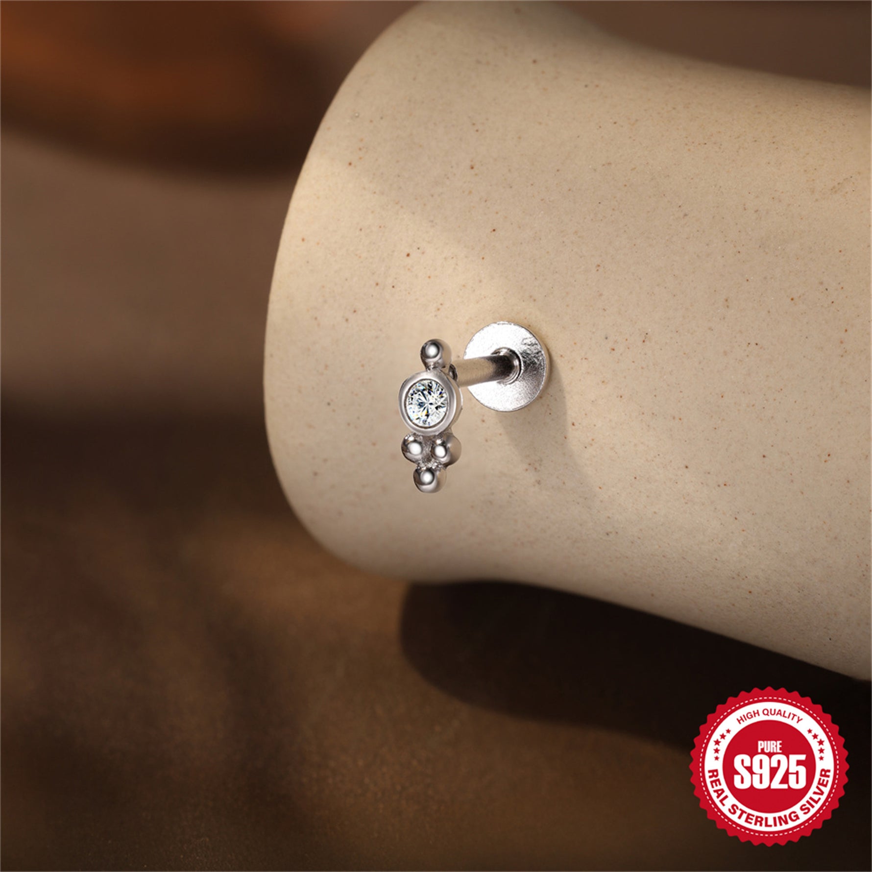 S925 Sterling Silver Moissanite Ear Stud(Single unit)