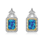 S925 Sterling Silver Stud Earrings Set with Synthetic Blue Opal