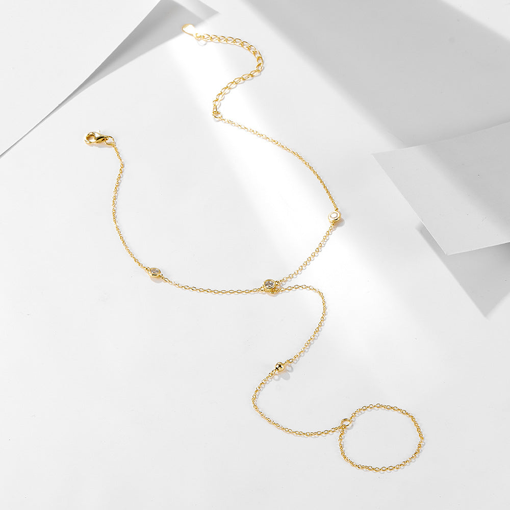 S925 Sterling Silver Simple Gold round Beads Zircon Toe Anklet