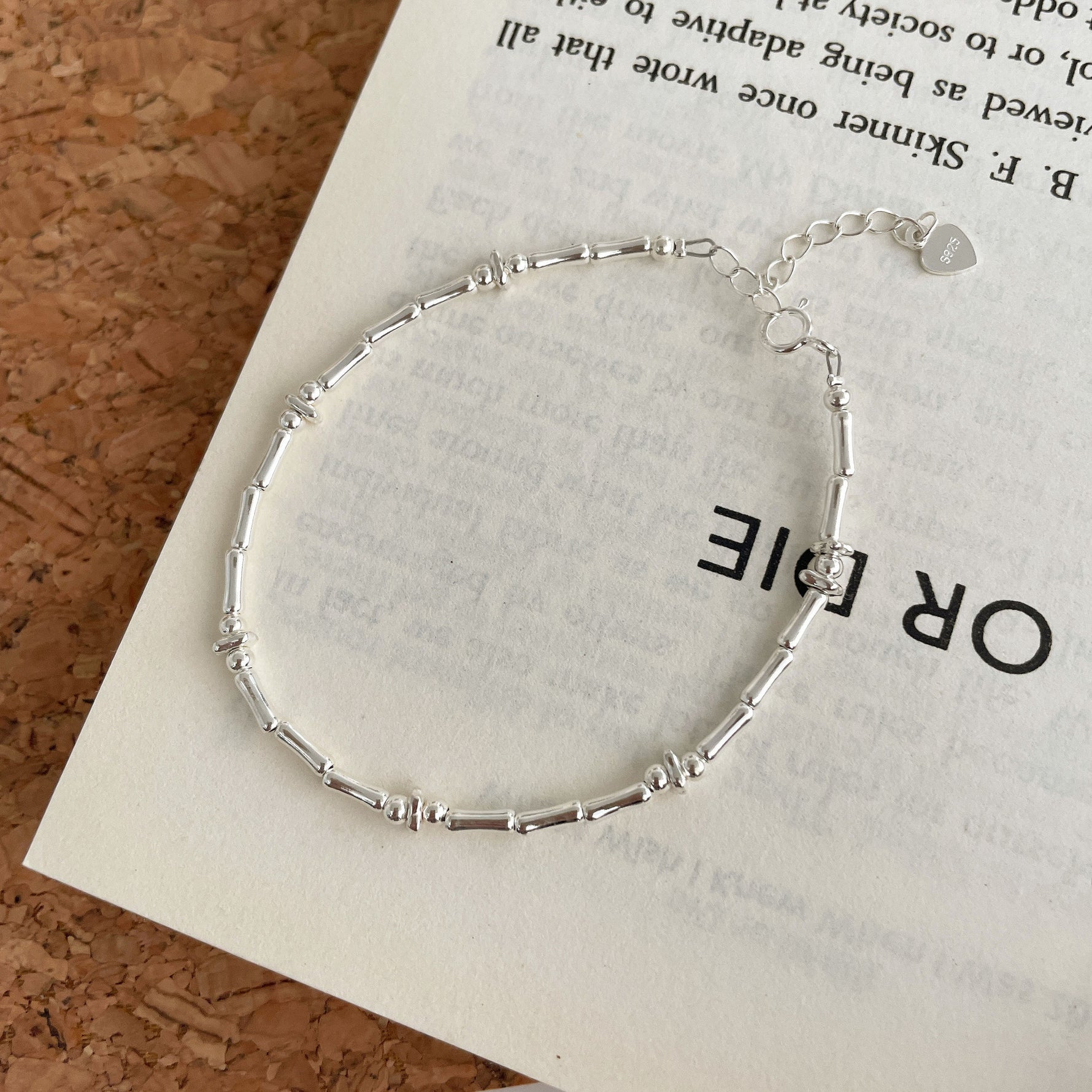 S925 Sterling Silver Bamboo-Wrapped Snake Bone Chain Bracelet