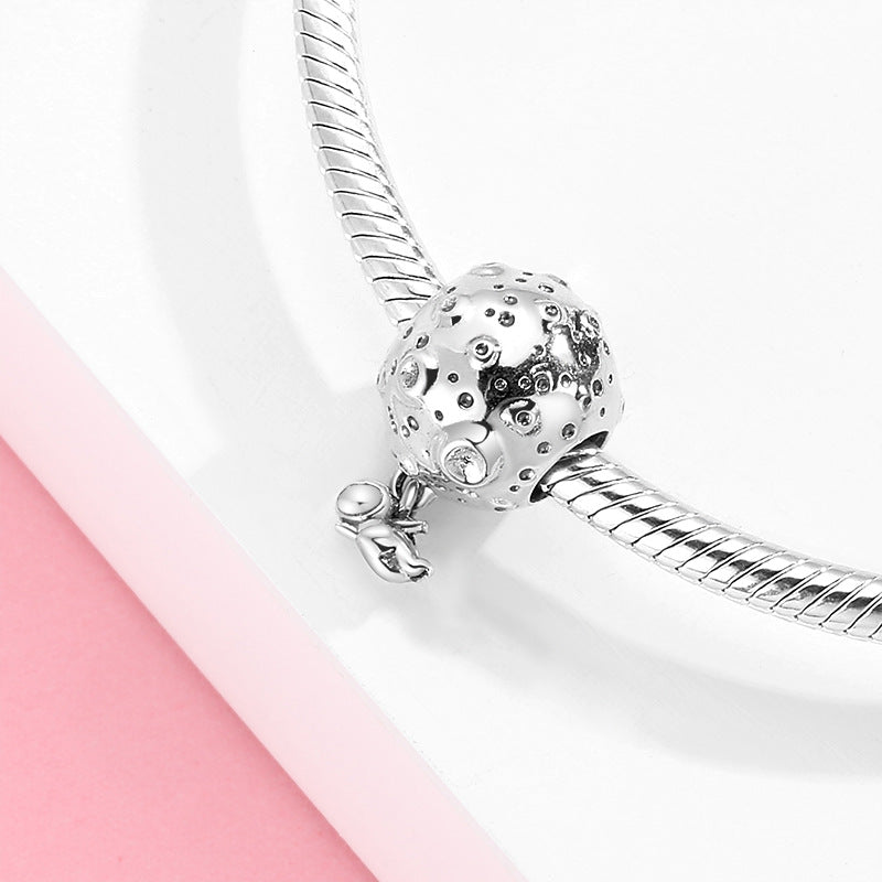 S925 Sterling Silver Moon Astronaut Bead Pendant