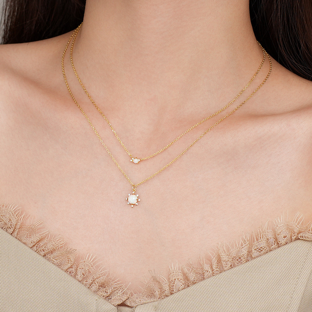 S925 Sterling Silver Opal and Zircon Necklace
