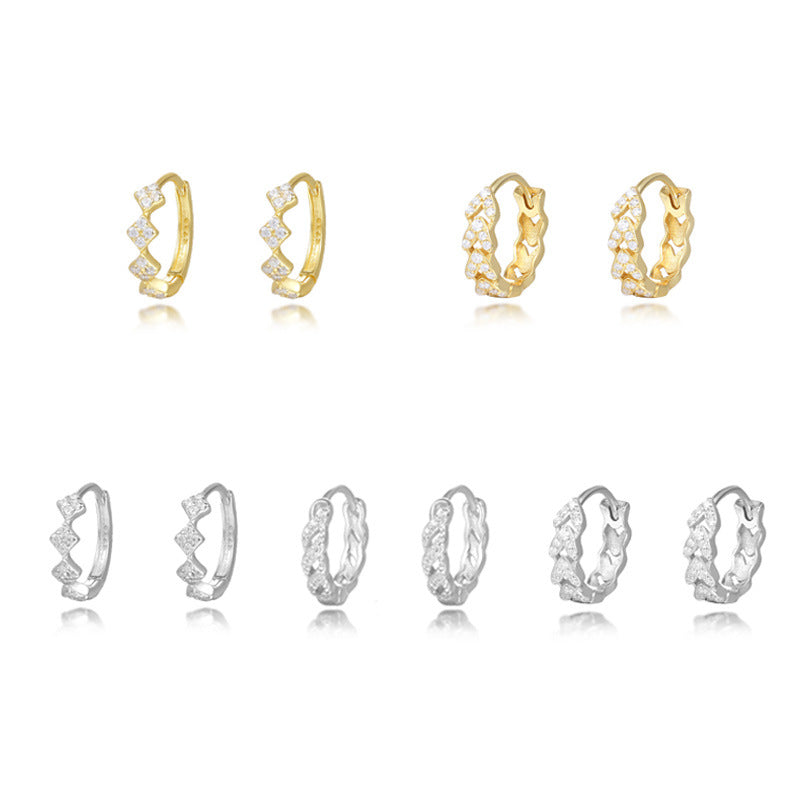 S925 Sterling Silver Zircon Hoop Earrings