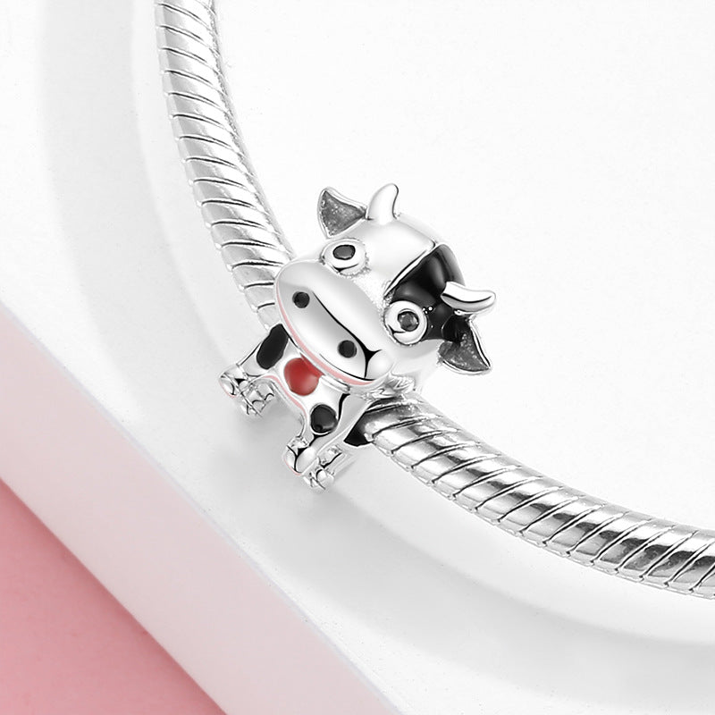 S925 Sterling Silver Cute Cow Bead Pendant