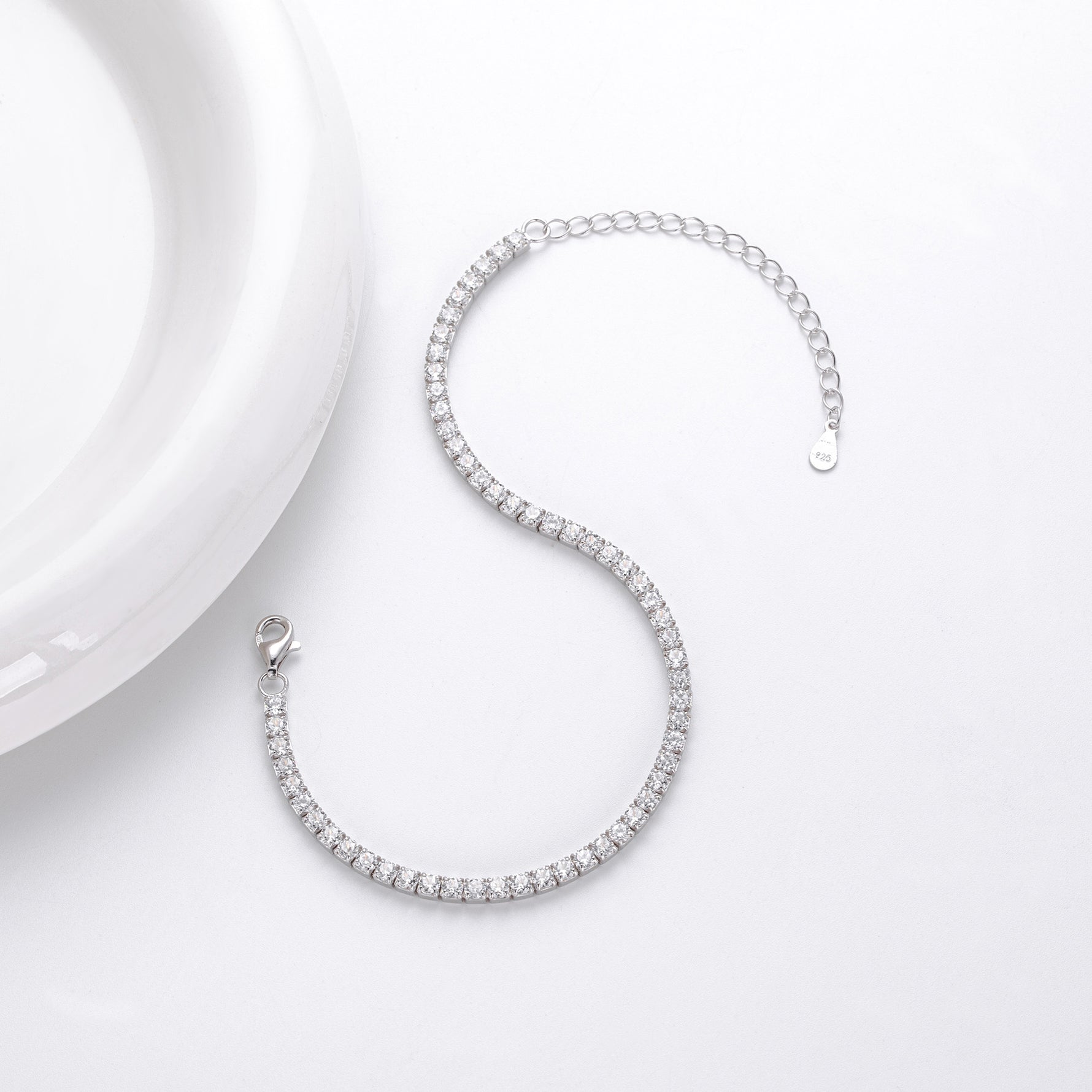 S925 Sterling Silver Four-Prong Cubic Zirconia Bracelet
