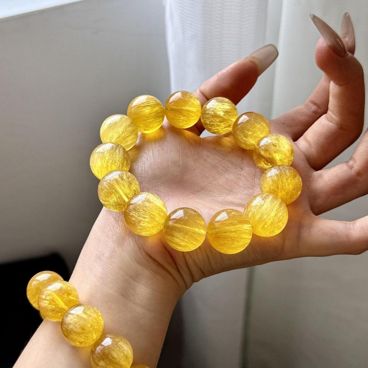 Natural Yellow Fluorite Bracelet with Visible Internal Veining