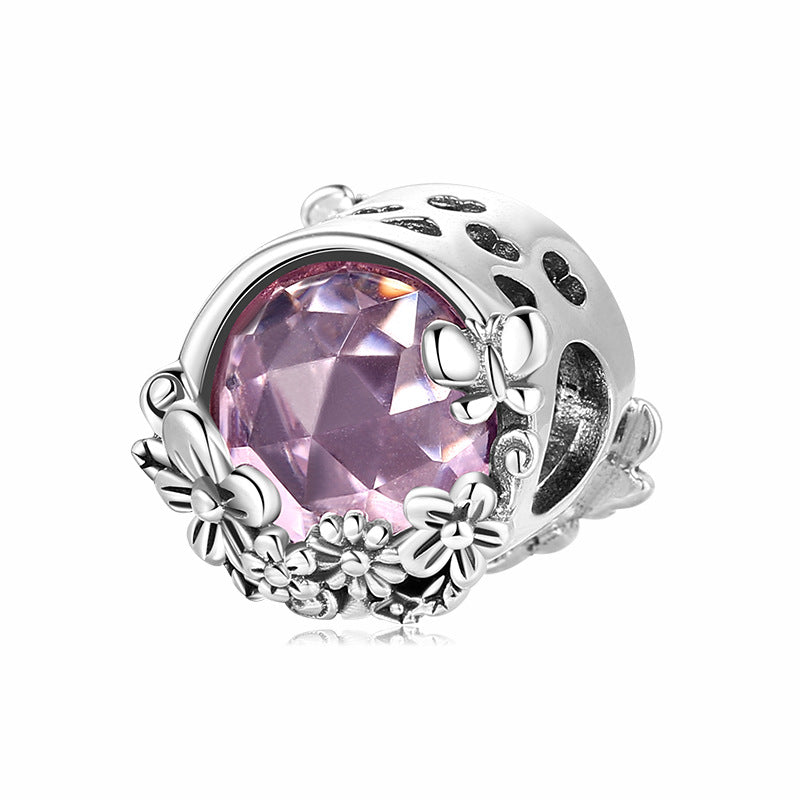 S925 Sterling Silver Pink Purple Sparkling Bead Pendant
