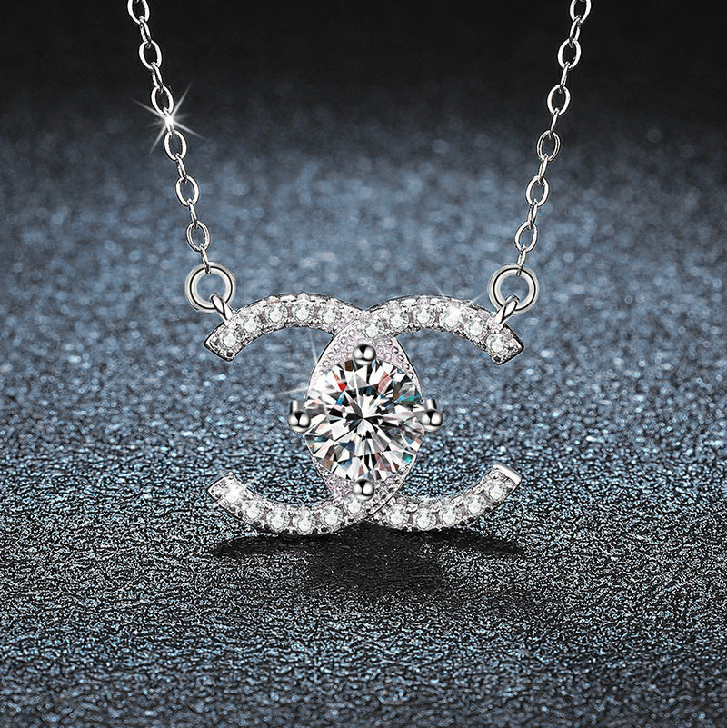S925 Sterling Silver Classic Style Pairs C Moissanite Necklace